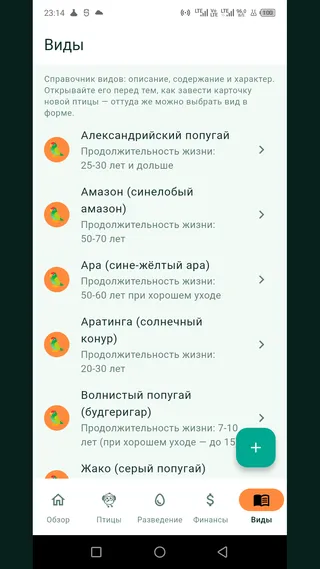 Справочник видов попугаев